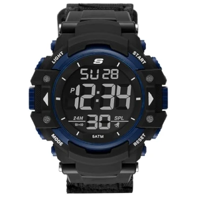 Afbeelding van Skechers Horloge voor heren, Digitaal uurwerk met siliconen, polyurethaan, lederen of roestvrij stalen band,Zwart en blauw,55MM