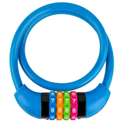 Afbeelding van GOLDPOOL fietsslot voor kinderen, kleurrijk cijferslot, met cijfers, 650 x diameter 11 mm, kabelslot code, blauw, kinderfietsslot, 4 cijferige resetbare combinatie