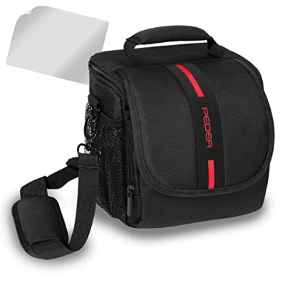 Afbeelding van PEDEA DSLR cameratas &quot;Essex&quot; met displaybeschermfolie voor Olympus E M5 Mark II Pen PL8 PL9 / Canon EOS M50 Nikon D5600 D7500 Panasonic G9 G70 G81 GX8 Fujifilm X T3 T100, M zwart/rood