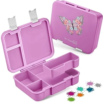 Afbeelding van My Vesperbox Jin, Bento Box lunchbox voor kinderen; extreem sterke broodtrommel; ideaal de kinderopvang en op school (roze, vlinder)