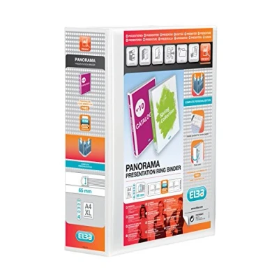Afbeelding van Emgee ring Binder PVC Oblong 4 D 40mm Capaciteit A3 Zwart Ref 570450 [Pack van 2] stuks. 65 mm Kleur: wit