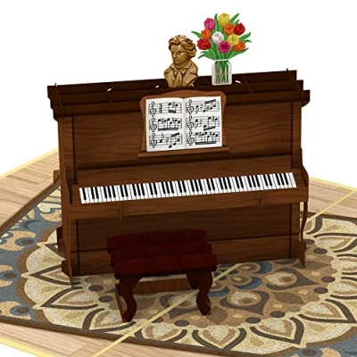 Afbeelding van papercrush® Pop up kaart piano 3D verjaardagskaart met voor pianist of pianist, wenskaart pianoleraar en speciale cadeaubon pianouren