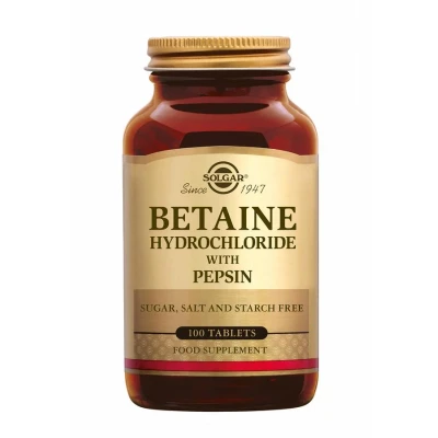 Afbeelding van Solgar Betaine Hydrochloride with Pepsin 100 tabletten