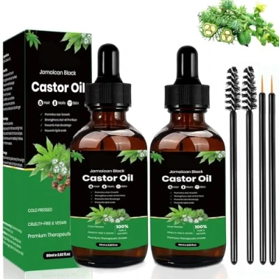 Afbeelding van 2 Pack Jamaicaanse zwarte ricinusolie voor haargroei, 100% pure koudgeperste haar, wimpers, wenkbrauwen, massageolie aromatherapie