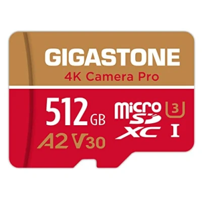 Afbeelding van Gigastone [5 jaar gratis gegevensherstel] geheugenkaart 512 GB 4K Pro camera, compatibel met GoPro Drone Switch, snelheid 100 MB/s. video, A2 U3 V30 Micro SDXC kaart SD adapter.