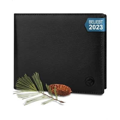 Afbeelding van Wolfstrøm Leren herenportemonnee &#039;Nørge&#039;, Tri Fold RFID blokkering, vak voor 6/8 kaarten, ID vak, groot extra bankbiljetten, kleingeld, (00) Classic Black, X Large, Portemonnee