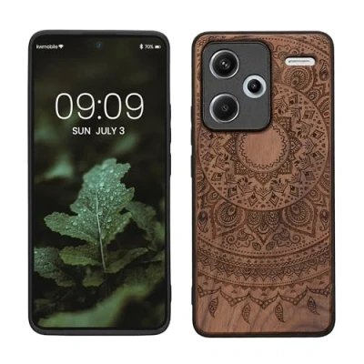 Afbeelding van kwmobile telefoonhoesje geschikt voorXiaomi Redmi Note 13 Pro+ 5G / Pro Plus Hoesje met bumper walnoothout In donkerbruin Indian Sun design