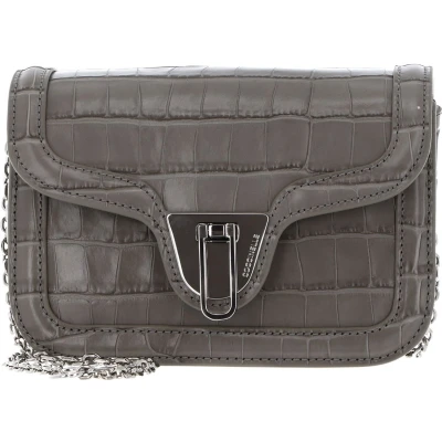 Afbeelding van COCCINELLE Leren Schoudertas Marvin Twist Croco Shiny Soft Handbag Stone Grijs