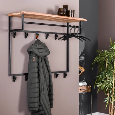 Afbeelding van Hoyz Kapstok Edge Hoog 12 Haken Hoedenplank Massief Acaciahout 100x33x80