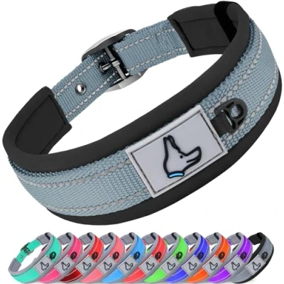 Afbeelding van Joytale Neopreen gewatteerde halsbanden voor middelgrote honden, 11 kleuren, reflecterende brede met duurzame metalen riemgesp, verstelbare zwaar belastbare nylon halsband, grijs