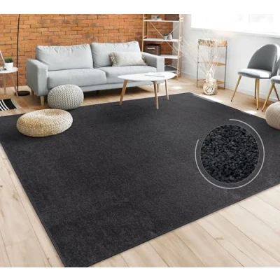 Afbeelding van Tapijt Vloerkleed Woonkamer Effen Eenvoudig En Modern Laagpolig, Versch. Afmetingen Kleuren, Maat:200x280 cm, Kleur:Zwart
