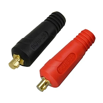 Afbeelding van RIVERWELD TIG laskabelpaneelconnector stekker DKJ10 25 200Amp Dinse snelmontage rode en zwarte kleur 2 stuks