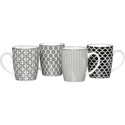 Afbeelding van Ritzenhoff &amp; Breker Koffiemok Set Takeo, 4 Delig, 350 ml, Porselein Servies, Zwart Wit
