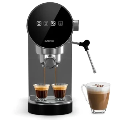 Afbeelding van Klarstein Espresso Filter met Melkopschuimer 0 9L Retro Mini Maker Zeef 1360 Watt Koffiezetapparaat Klein voor Cappuccino Latte &amp; Macchiato Zilver