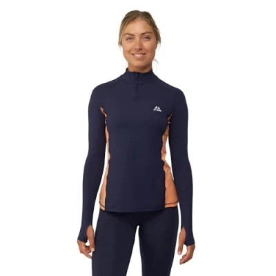 Afbeelding van DANISH ENDURANCE Workout Shirt met Lange Mouwen, voor Dames, Zak Rits, Reflecterende Details, Marineblauw/perzik, XL