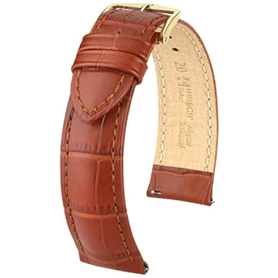 Afbeelding van HIRSCH Uhren Armband Duke L Italiaans kalfsleer alligator in reliëf voor dames en heren Goudbruin 18 mm