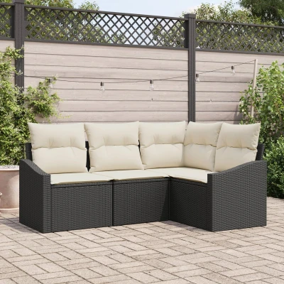 Afbeelding van vidaXL Tuinbankset Set van 4 Zwart Polyethyleen wicker