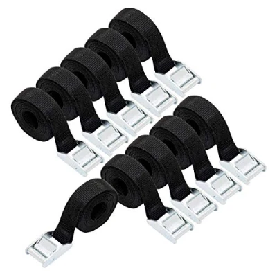 Afbeelding van Amazon Basics Spanband, 2,5 m lang, 25 mm breed, draagvermogen van 150 kg, voldoet aan DIN EN 12195 2, 10 stuks, zwart