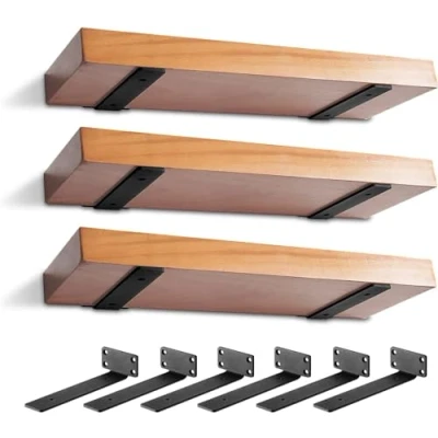 Afbeelding van Heavy Duty plankbeugel, rustieke zwevende plankbeugel voor planken aan de muur gemonteerd, 6 stuks industriële zwarte plankbeugels (30 cm stuks)