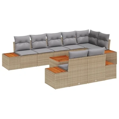 Afbeelding van vidaXL 9 delige Tuin Sofa Set met Kussens Beige Poly Rattan Acacia