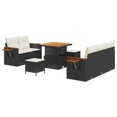Afbeelding van vidaXL 8 Delige Tuin Sofa Set met Kussens Zwart Poly Rattan Acacia