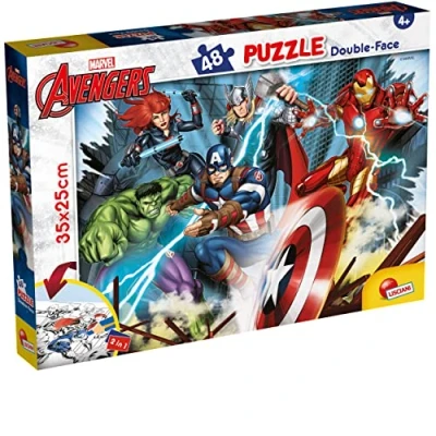 Afbeelding van LISCIANI MARVEL Puzzle DF M Plus 48 Avengers Dubbelzijdig Kleur en Puzzelspel Leerzaam Spel Creativiteit Motorische Vaardigheden Voor Kinderen van 3+ Jaar 25x35 cm Stukken