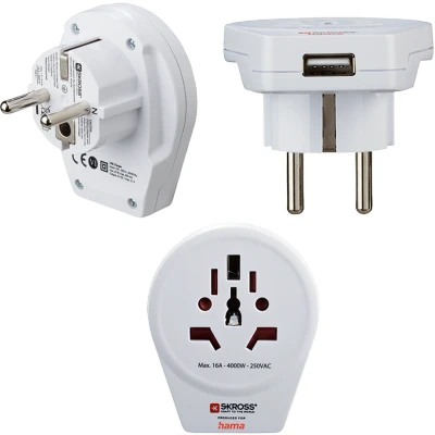 Afbeelding van Hama Reisadapter World To Europe Usb Voor 2 En 3 Polige Apparaten 1X