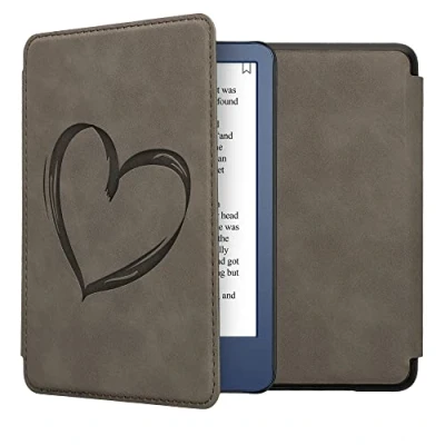 Afbeelding van kwmobile e reader hoesje compatibel met Amazon Kindle (2022) Kunstleren ereader cover stand Brushed Hart in grijs