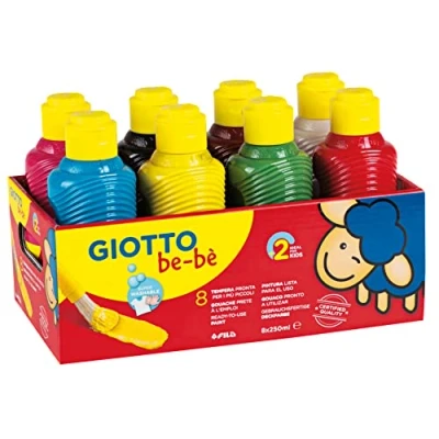 Afbeelding van GIOTTO be bè F532000: tempera kleurenset voor kinderen, 250 ml, met 8 kleuren, direct klaar schilderen, inclusief doseerder in de dop, afwasbaar