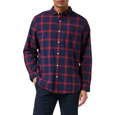Afbeelding van Amazon Essentials Regular Fit Stretch Poplin overhemd met lange mouwen, marineblauw rood Buffalo Plaid, XX Large