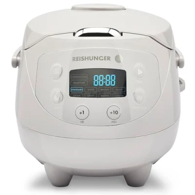Afbeelding van Reishunger Digitale Mini Rijstkoker in Grijs Multicooker met 8 programma&#039;s, 7 fasen kooktechnologie, premium binnenpan, timer en warmhoudfunctie Rijst voor maximaal 3 personen