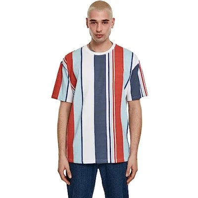 Afbeelding van Urban Classics Heavy Oversized BIG Stripe TEE Tshirt print, Heren, Maat: Small, Burnedred