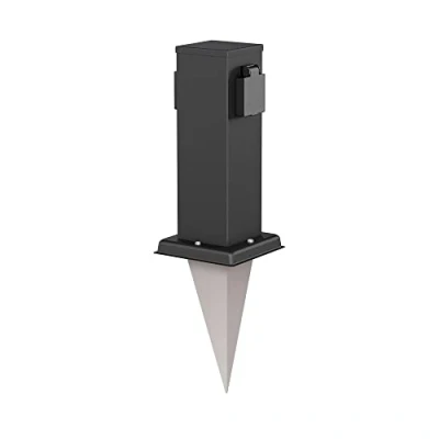 Afbeelding van ledscom.de Tuincontactdoos Polly met grondpin voor buiten, 2 voudig, roestvrij staal, hoekig, zwart, 27cm