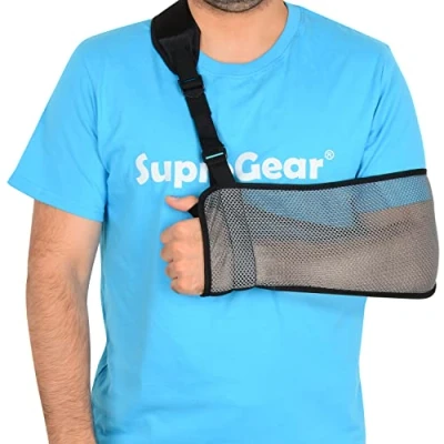 Afbeelding van supregear Mesh Arm Sling, Verstelbare Lichtgewicht Comfortabele Schouderarm Immobilizer Sling Ademend Rechts Links Schouder Stabilizer Ondersteuning voor Gewonde Elleboog Pols Hand (Donkergrijs)
