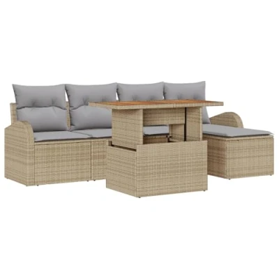 Afbeelding van vidaXL 6 delige Tuinsalonset met Kussens Beige Poly Rattan