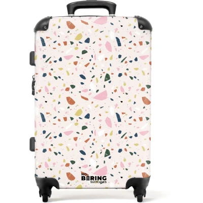 Afbeelding van NoBoringSuitcases.com Grote koffer Terrazzo patroon kleurrijk licht roze Reiskoffer met 4 wielen Trolley op wieltjes Rolkoffer groot 72 liter Ruimbagage valies 20kg Valiezen voor volwassenen