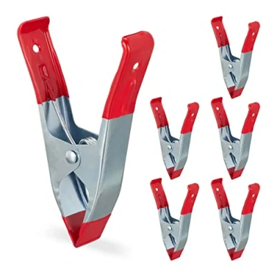 Afbeelding van Relaxdays klemmetjes metaal marktklem lijmklemmen set 6 stuks 50 mm spanbreedte rood