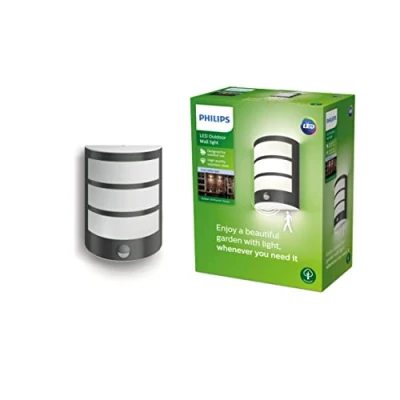 Afbeelding van Philips Outdoor Led Wandlamp Python met Bewegingssensor Koel Wit Licht 4.000K 600Lm IP44 Weerbestendig Geïntegreerde Lamp Antraciet