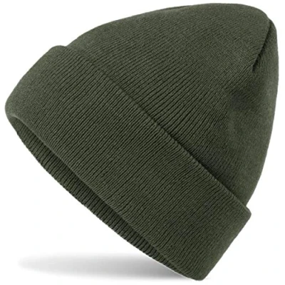 Afbeelding van Hatstar Muts, voor &#039;s winters, dames en heren, fijn gebreid, beanie, uniseks, met omgeslagen randje, zacht warm, olijf