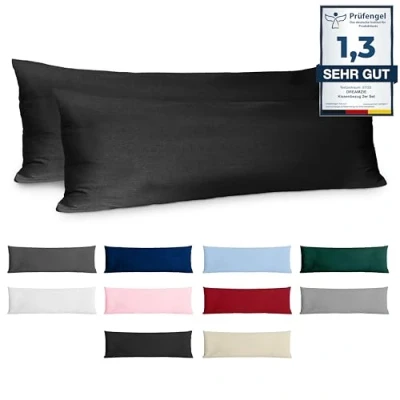 Afbeelding van Kussenkussen 40x145 Versterkte katoen (set van 2) Zwart strak weefsel 57 draden/cm² kussensloop 40 x 145 cm gecertificeerde oeko tex