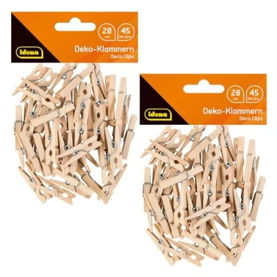 Afbeelding van Idena 90173 Miniatuur houten wasknijpers, 90 stuks, ca. 2,8 cm lang, om te knutselen, decoreren en versieren