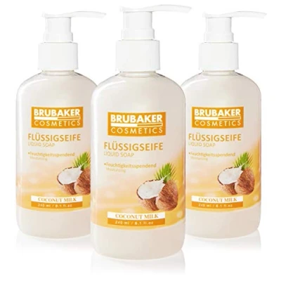 Afbeelding van BRUBAKER Cosmetics 3 Pack Handzeep Vloeibare Zeep Coconut X 240 ML in een Praktische Dispenser Reinigt Zacht en Hydrateert