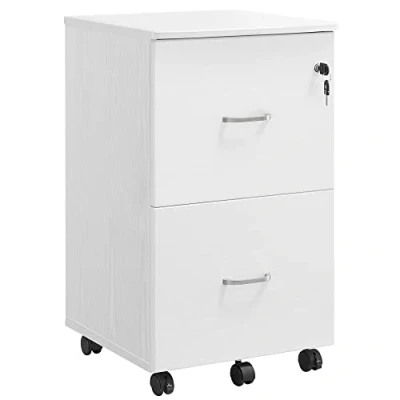 Afbeelding van VASAGLE archiefkast met 2 laden, afsluitbare archiefkast, mobiel voetstuk verstelbare hangrails, wit LCD027W46