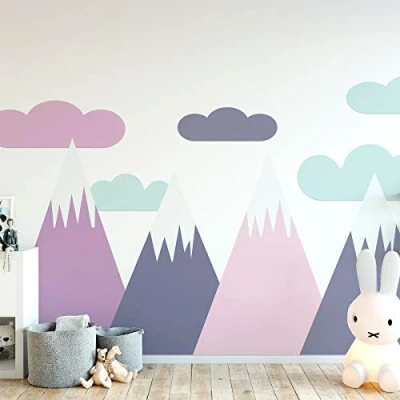 Afbeelding van Ambiance Sticker Scandinavian Nordic Simka Mountains Muurstickers, doe het zelf wooncultuur, verwijderbare stickers om af te pellen en op plakken, waterdichte zelfklevende muurkunst, 50 x 105 cm