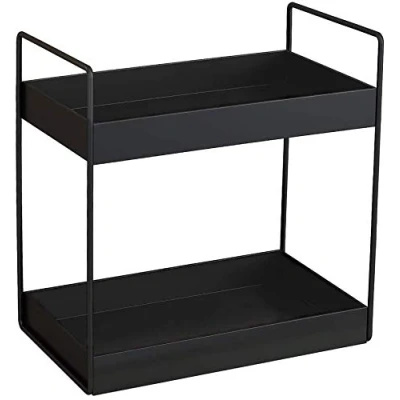 Afbeelding van 2 laags keukenkruidenrek, staande planken, doucheopslag, badkamerwerkblad, onderkastplank, organizer, kaptafel, cosmetica en make upopslag, zwart