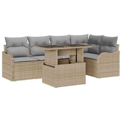 Afbeelding van vidaXL 6 delige Tuin Sofaset met Kussens Beige Poly Rattan