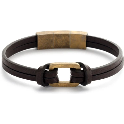 Afbeelding van Frank 1967 7FB 0440 Armband staal/leder goudkleurig bruin 21 cm