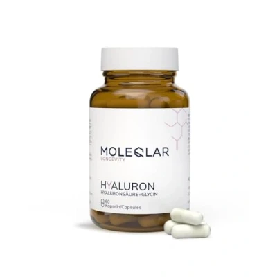Afbeelding van MoleQlar Hyaluron capsules 60 stuks hyaluron, glycine en vitamine C in complex ondersteunt bindweefsel huid hoogmoleculair, veganistisch hyaluronzuur (2000 kDa)