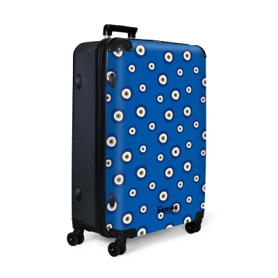 Afbeelding van NoBoringSuitcases.com® Koffer groot Reiskoffer lichtgewicht Blauwe Griekse ogen Rolkoffer met 4 wielen Grote trolley XL 98 liter bagage