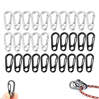 Afbeelding van Jrzyhi 30 stuks mini karabijnhaak gesp veer rugzak sluitingen klimmen clips snap dragen Tiny Sf lente sleutelhanger haken outdoor zwart, zilver